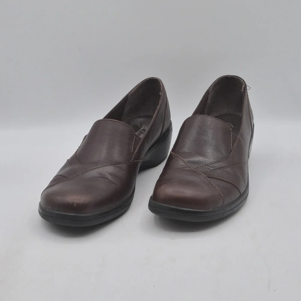 Clarks Shoes Womens Size 7.5M Brown Leather Slip On Wedge Comfort‎ Loafers